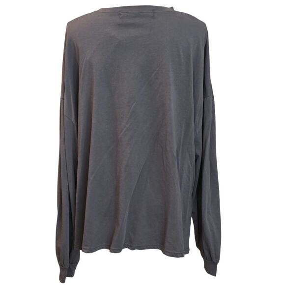 Womens Oversized Gray Long Sleeve Side Slit Tee Sz Onesize/Oversized - Picture 3 of 4